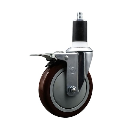 Service Caster 5'' SS Maroon Poly Swivel 1-1/2'' Expanding Stem Caster Total Lock Brake SCC-SSEXTTL20S514-PPUB-MRN-112